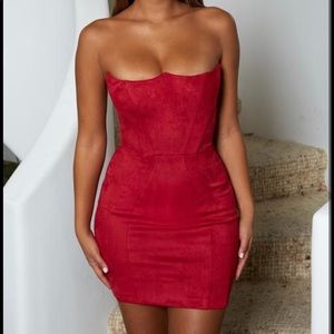Oh Polly Curves For Days Structured Suede Mini Dress in Red